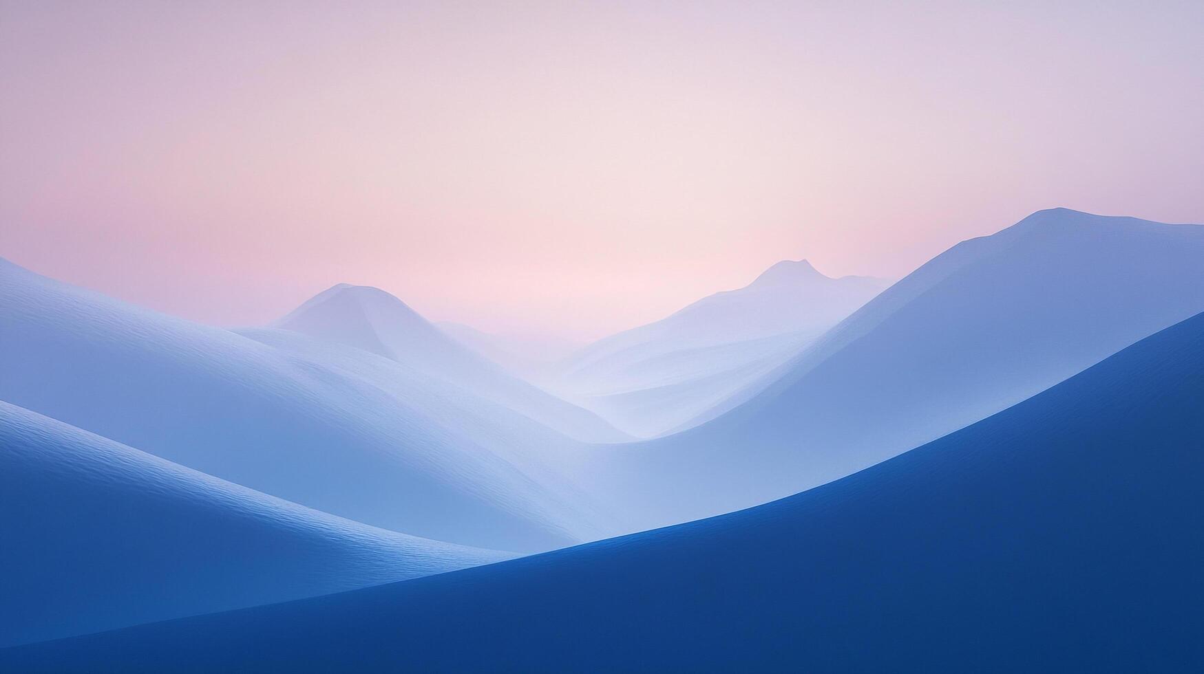 Serene blue and pink hued landscape features rolling hills under a pastel sky, creating a calm and peaceful atmosphere. photo