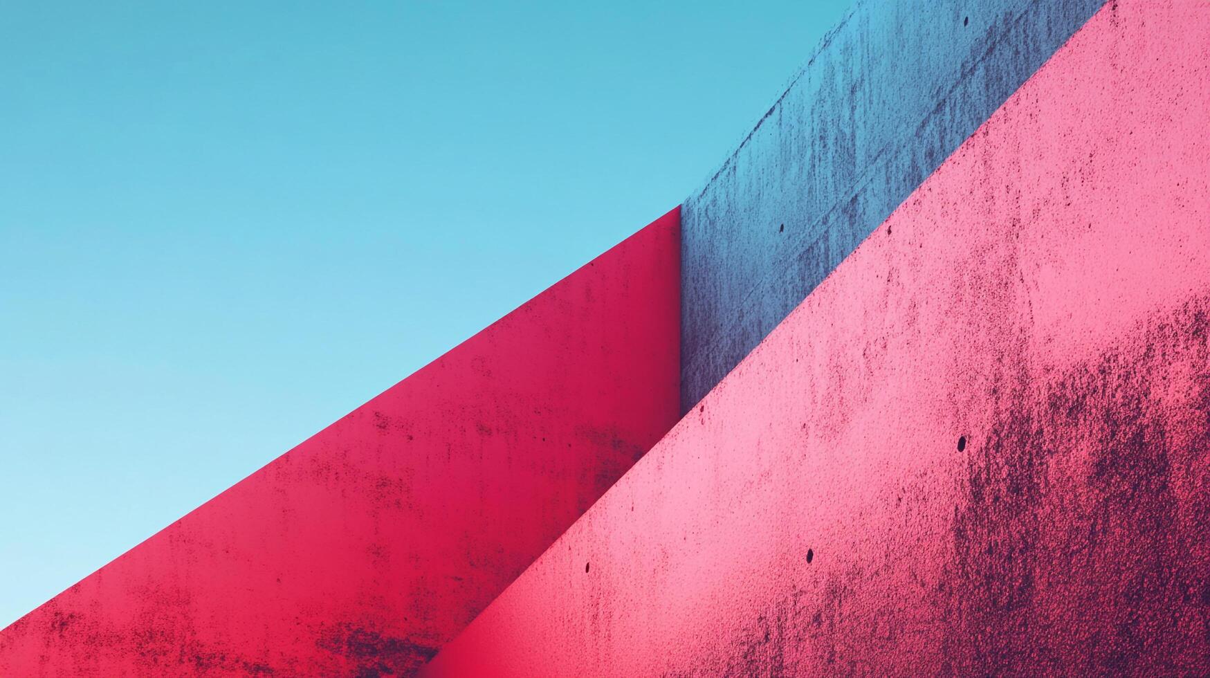 Geometric planes of pink and blue hues intersecting against a clear sky, showcasing architectural angles with a vibrant, modern aesthetic. photo
