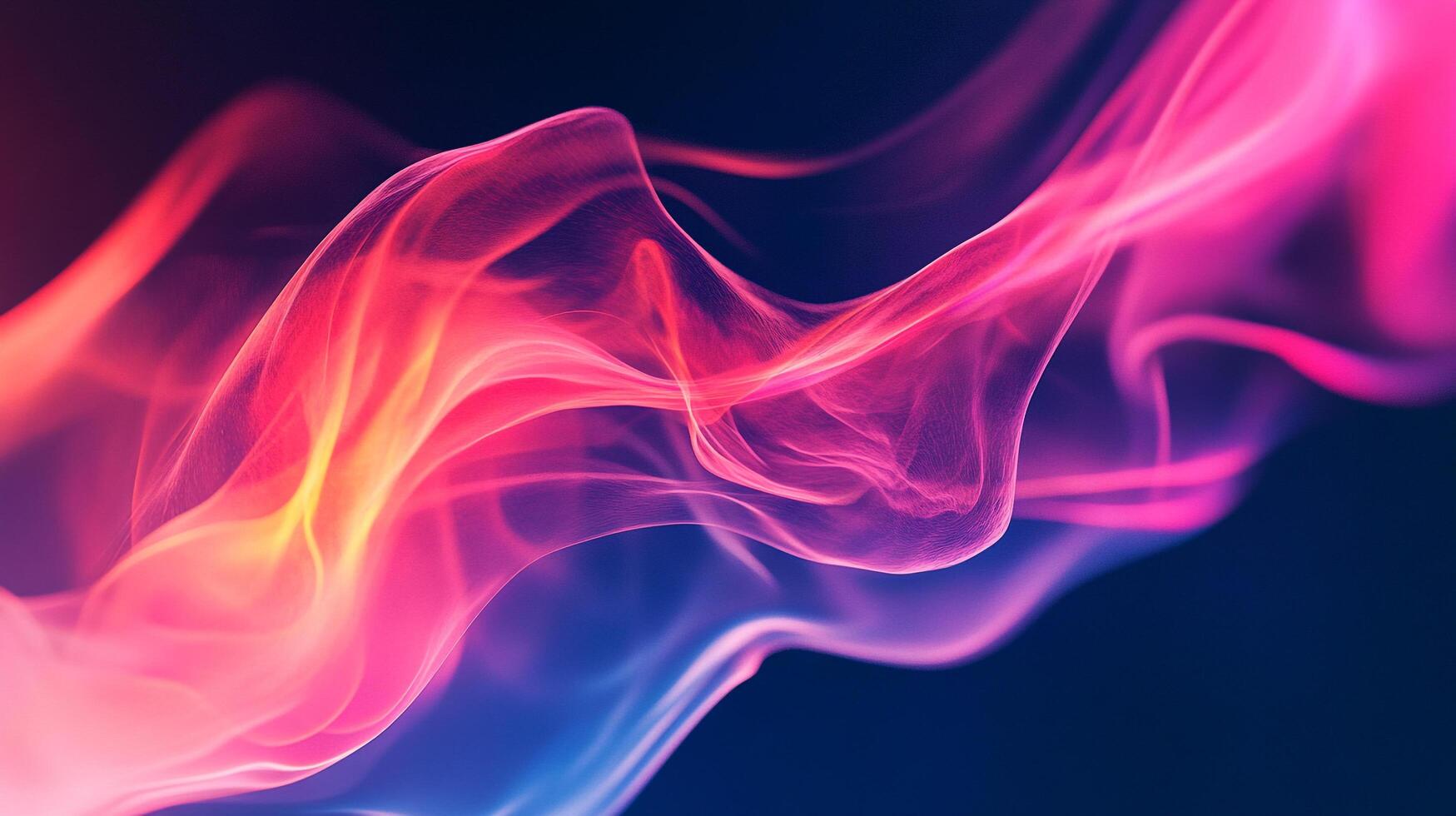 Abstract waves of color intertwine, blending pink, yellow, and blue hues in a fluid, dreamlike motion against a dark background. photo