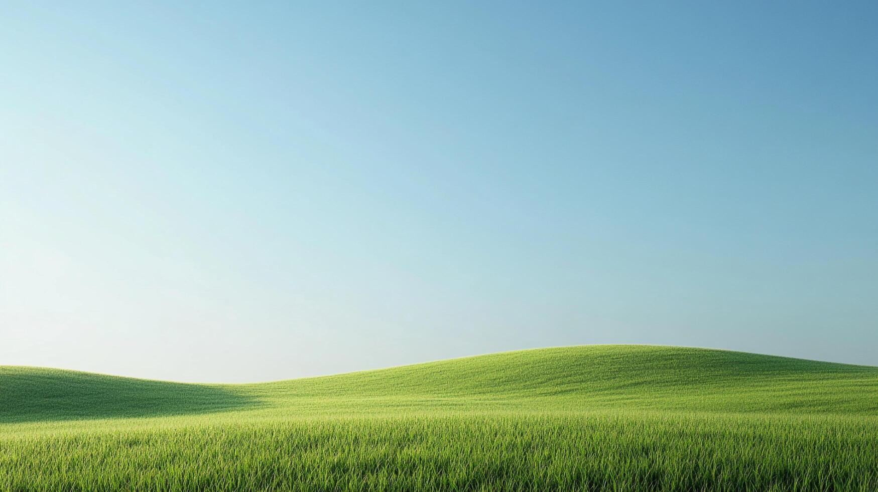 Vast expanse of green grass stretching over rolling hills under a clear blue sky, offering a scene of natural beauty and tranquility. photo