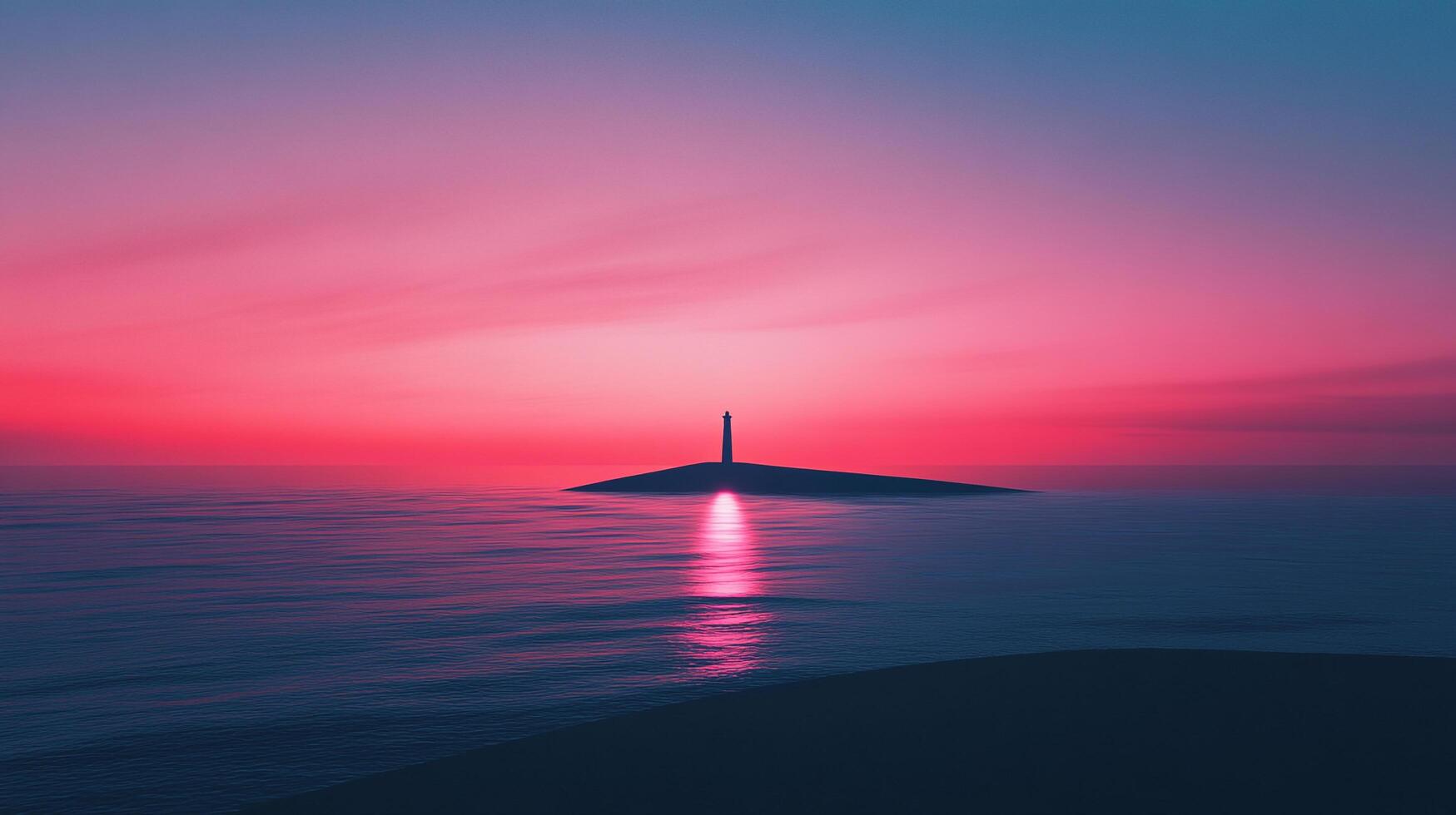 Coastal beacon stands tall against vibrant twilight, mirroring its light on the tranquil sea. A serene, picturesque scene unfolds. photo