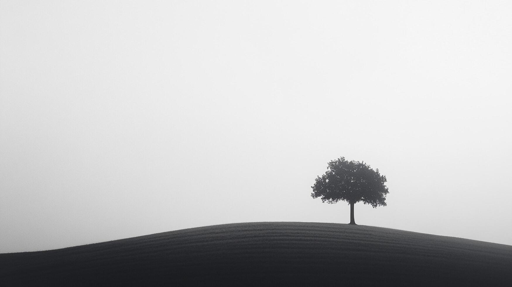 Solitary tree on a crest against a misty background creates a calming and peaceful atmosphere. Simplistic beauty in nature. photo