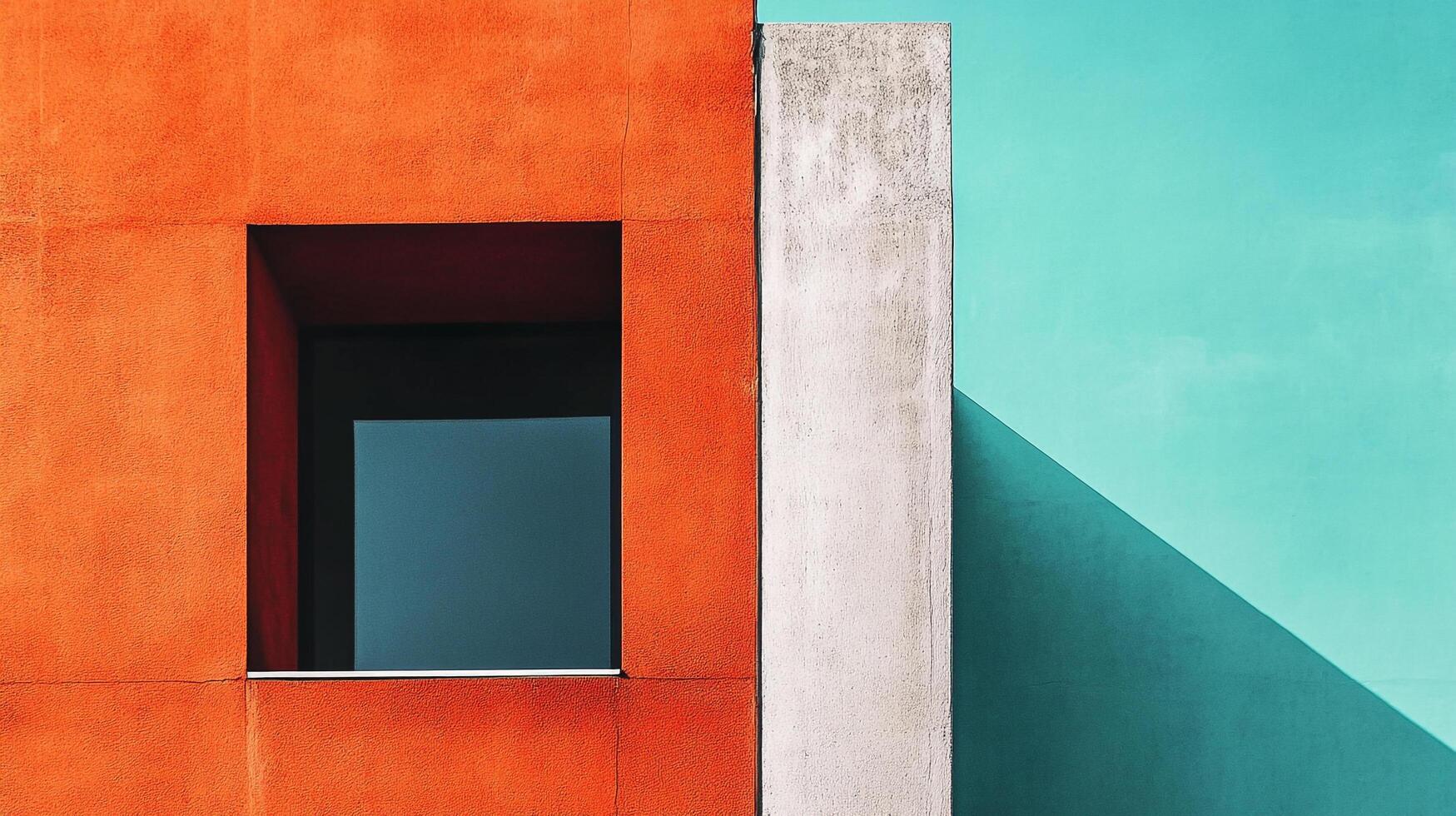 Colorful modern architecture showcases vibrant orange, serene turquoise, and stark white against a window and shadow. photo