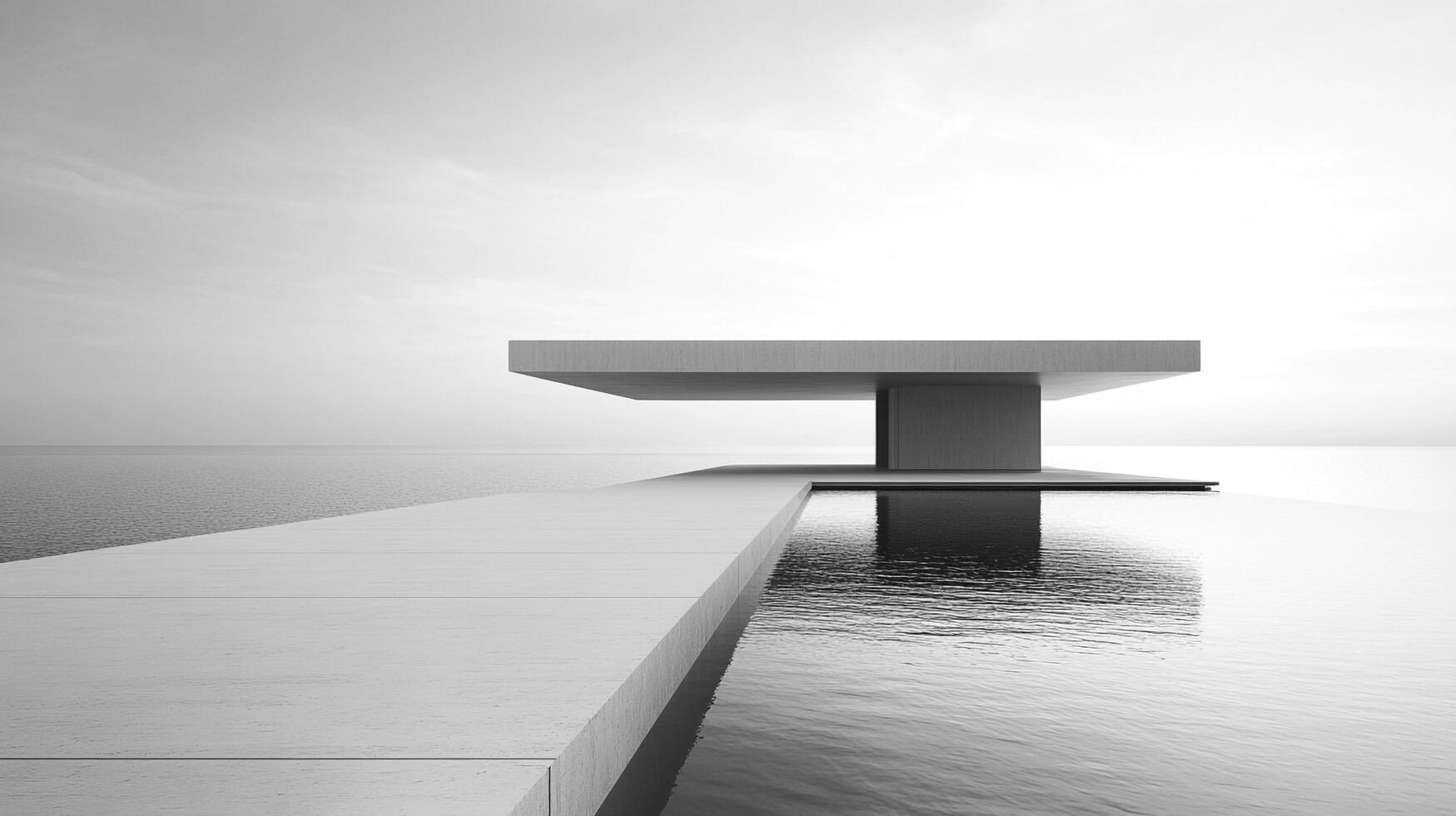 Minimalist architecture merges seamlessly with the serene ocean backdrop, presenting a tranquil escape and modern aesthetic. photo