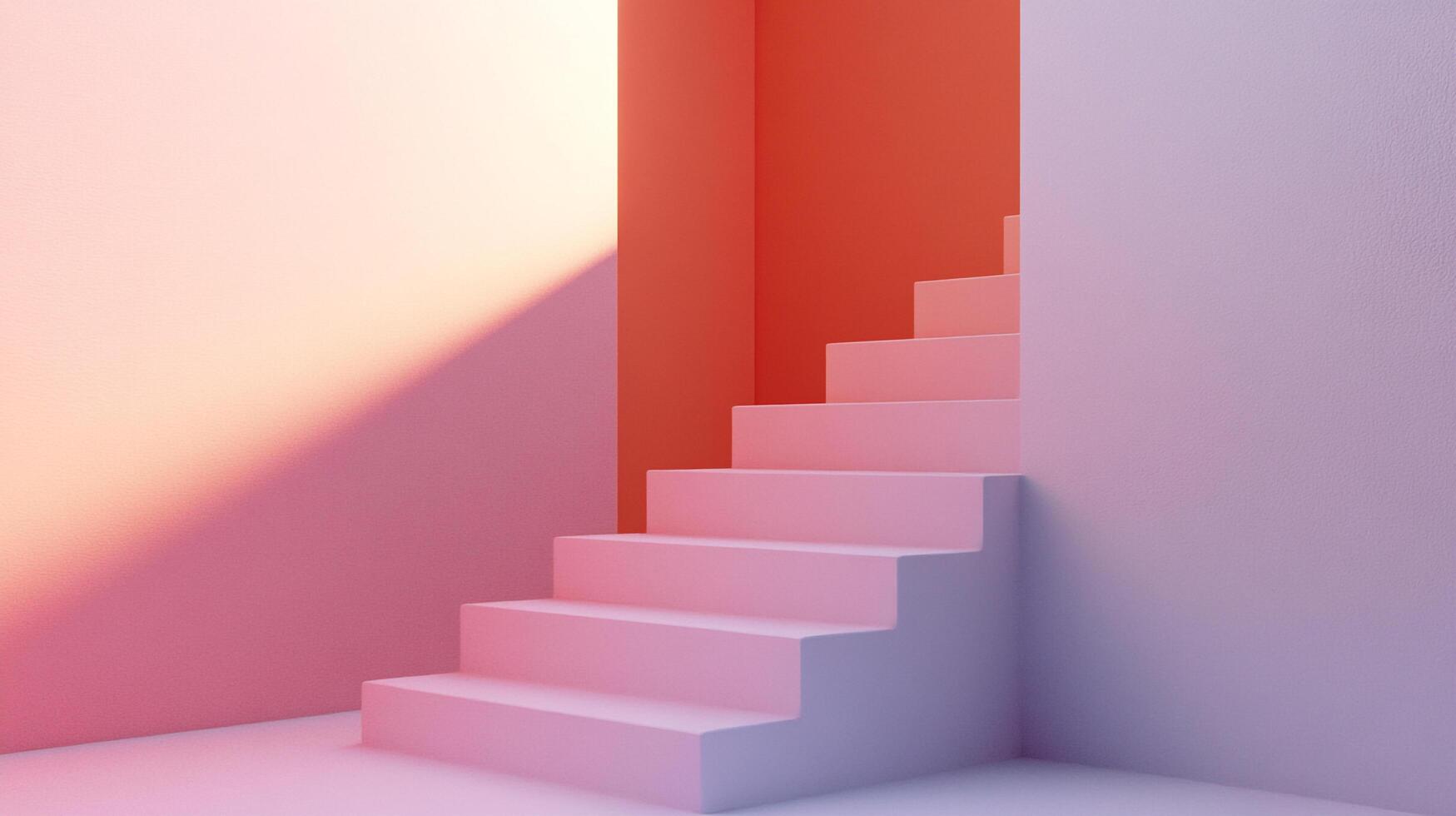 A minimalist staircase with pastel hues evokes serenity and architectural simplicity. The geometric composition highlights the path upward. photo
