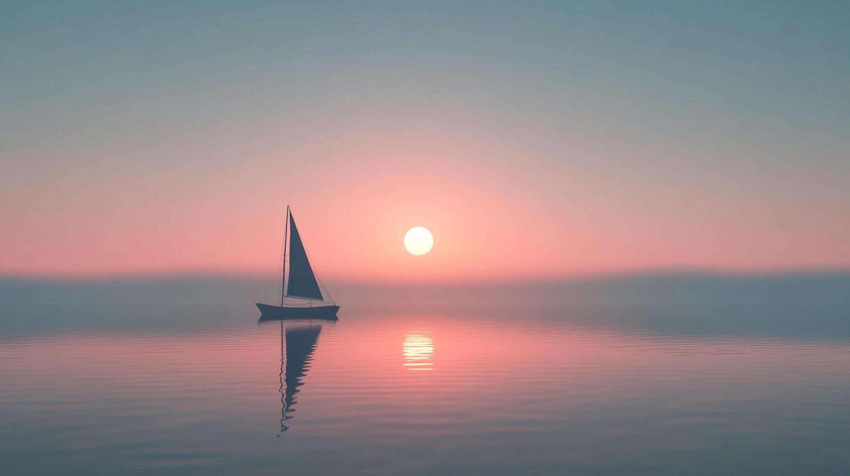 Sailboat silhouette against a serene sunrise. Calm ocean reflecting the colorful sky in pink and blue hues. Tranquil scenic beauty. photo