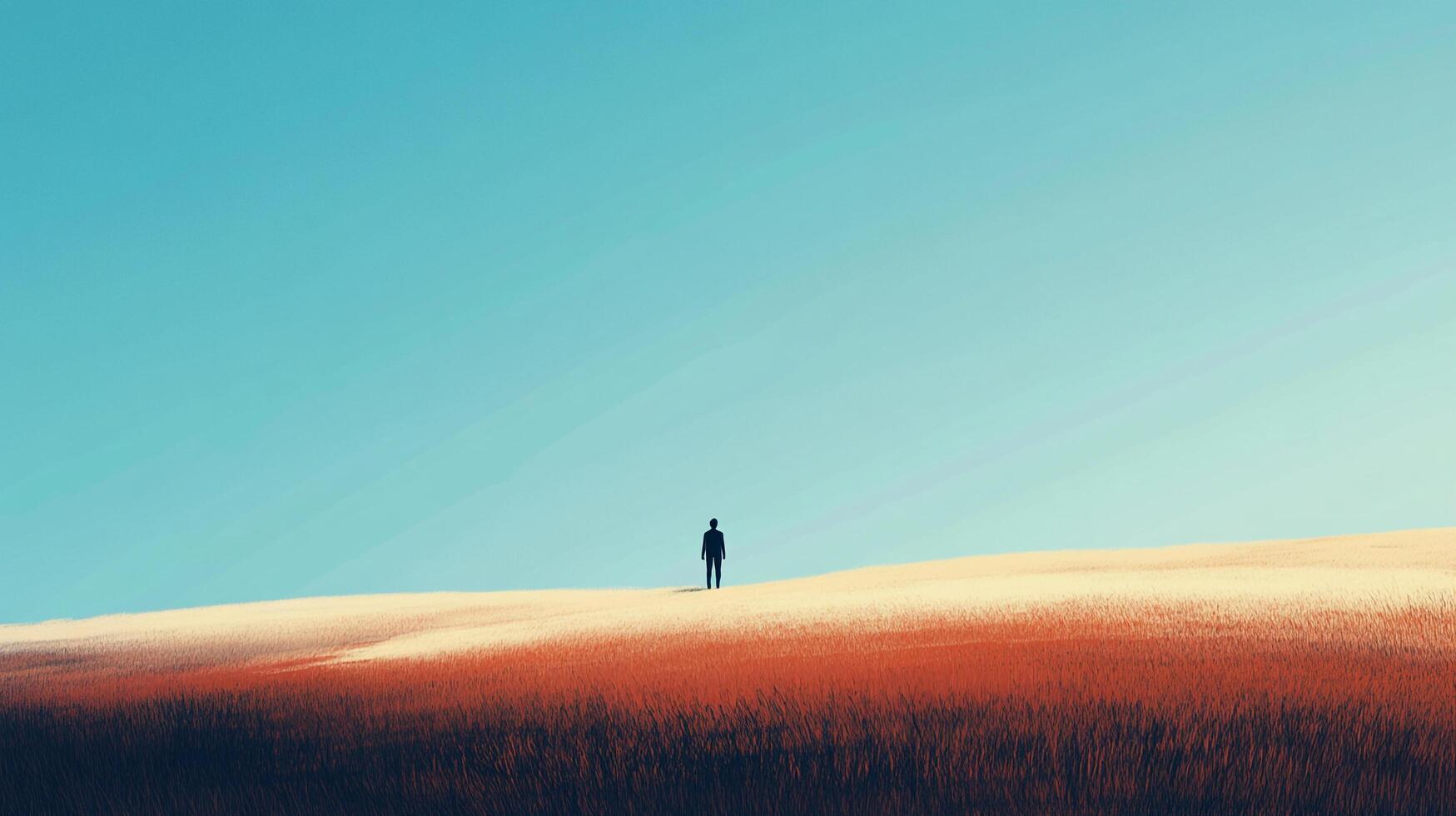 Solitary figure stands in the vastness. Earth meets sky, solitude meets horizon. A journey starts with one step into the unknown. photo