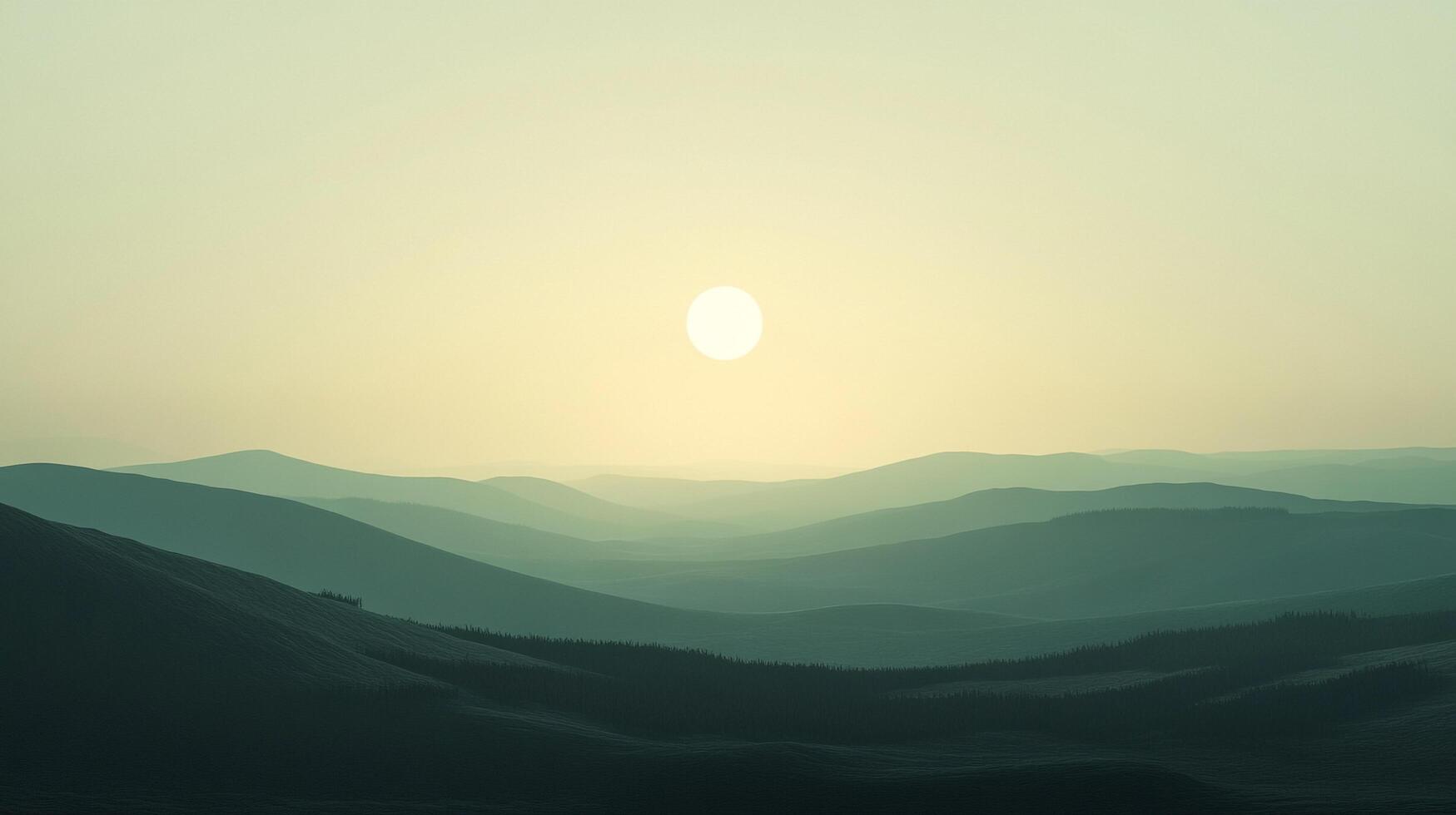 Layered mountain landscape under a bright, hazy sun. A serene and minimalist natural scene with a soft, ethereal quality. photo