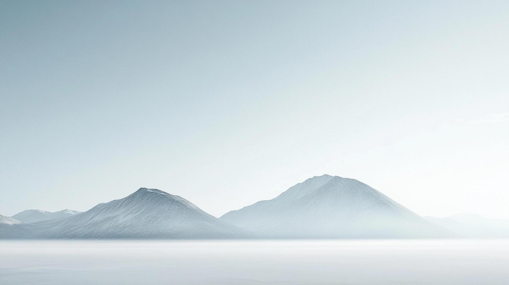Serene mountain landscape with peaks shrouded in mist, creating a peaceful and ethereal scene under a pale sky. photo