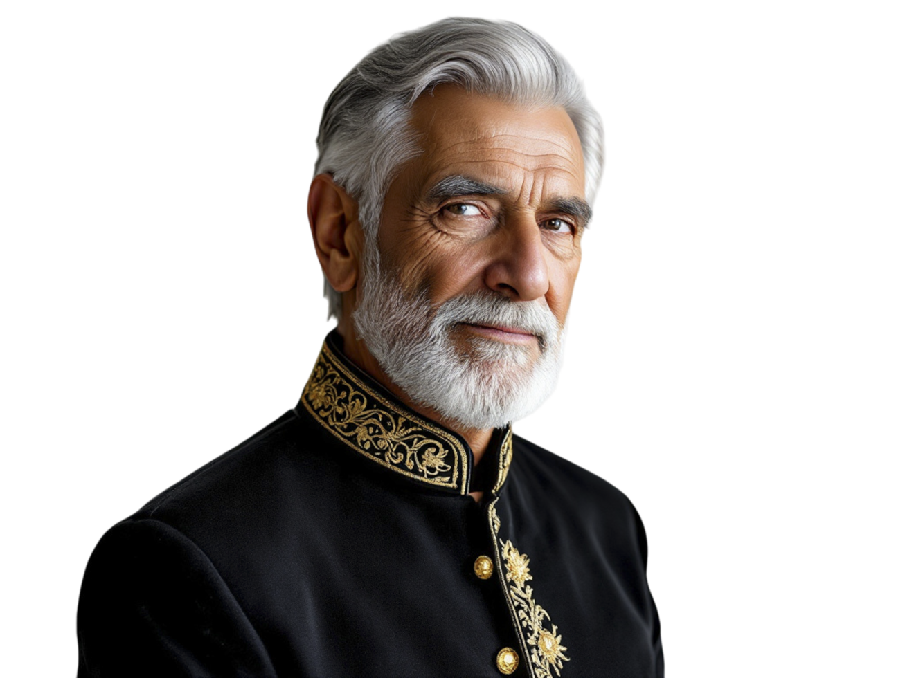 An older man with a white beard and a gold collar png
