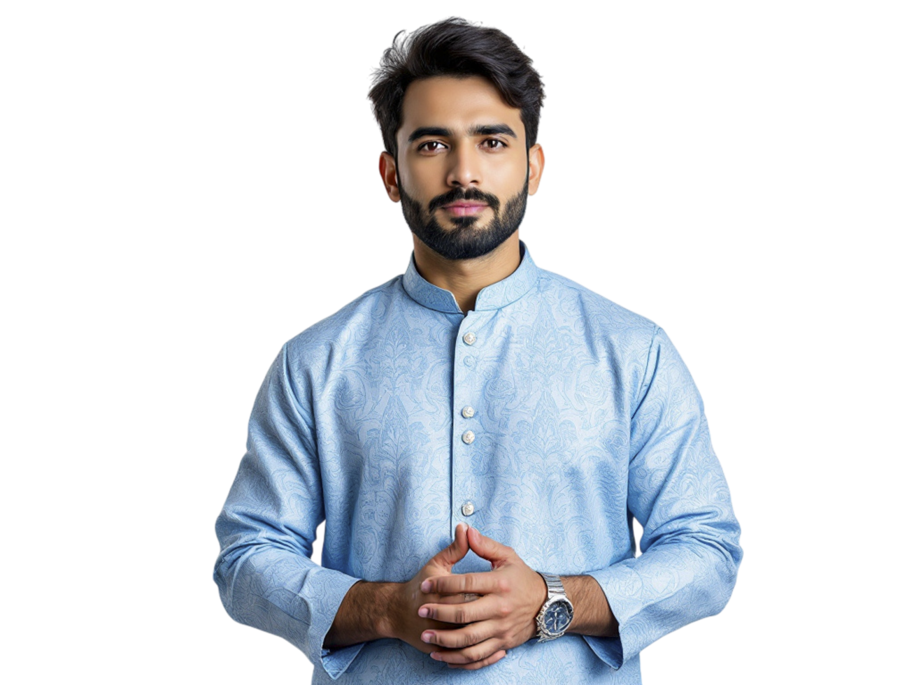 A man in a blue shirt and tie standing with his hands crossed png