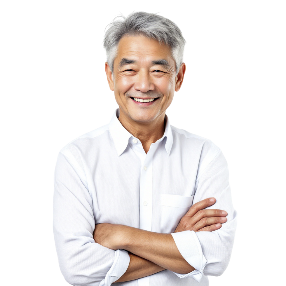 An asian man in a white shirt smiling png