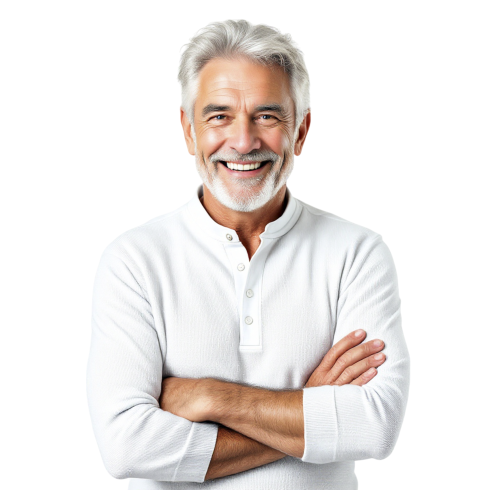 A man with a white shirt and gray hair png