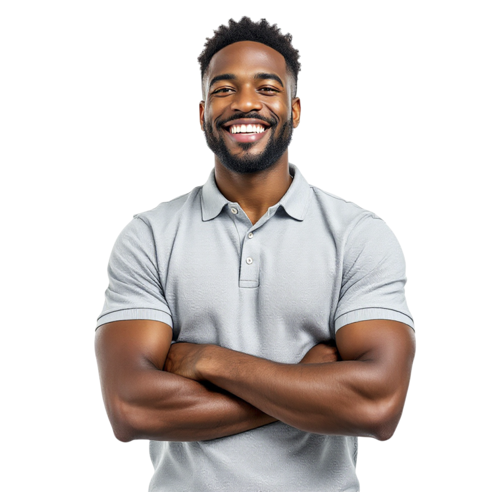 A smiling black man in a polo shirt png