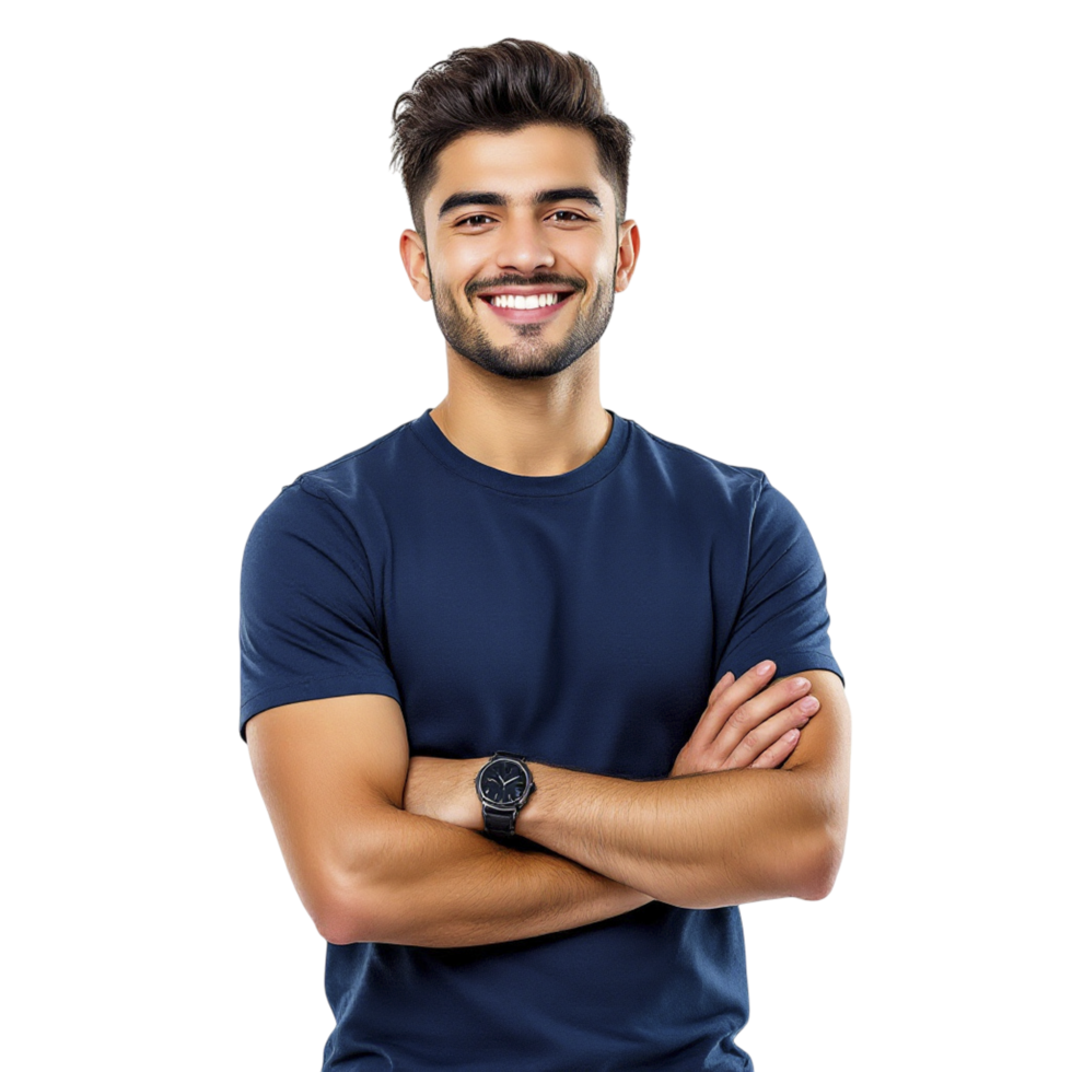 Portrait of a handsome young man with arms crossed on black background png