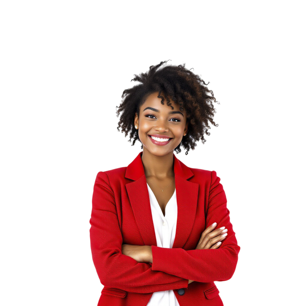 A smiling african american woman in a red suit png