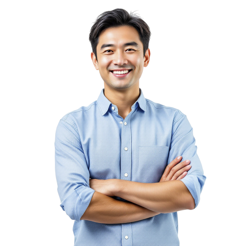 Asian man smiling with arms crossed png