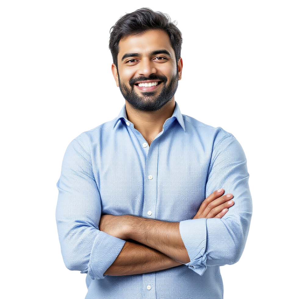 A man with a beard and shirt is smiling png