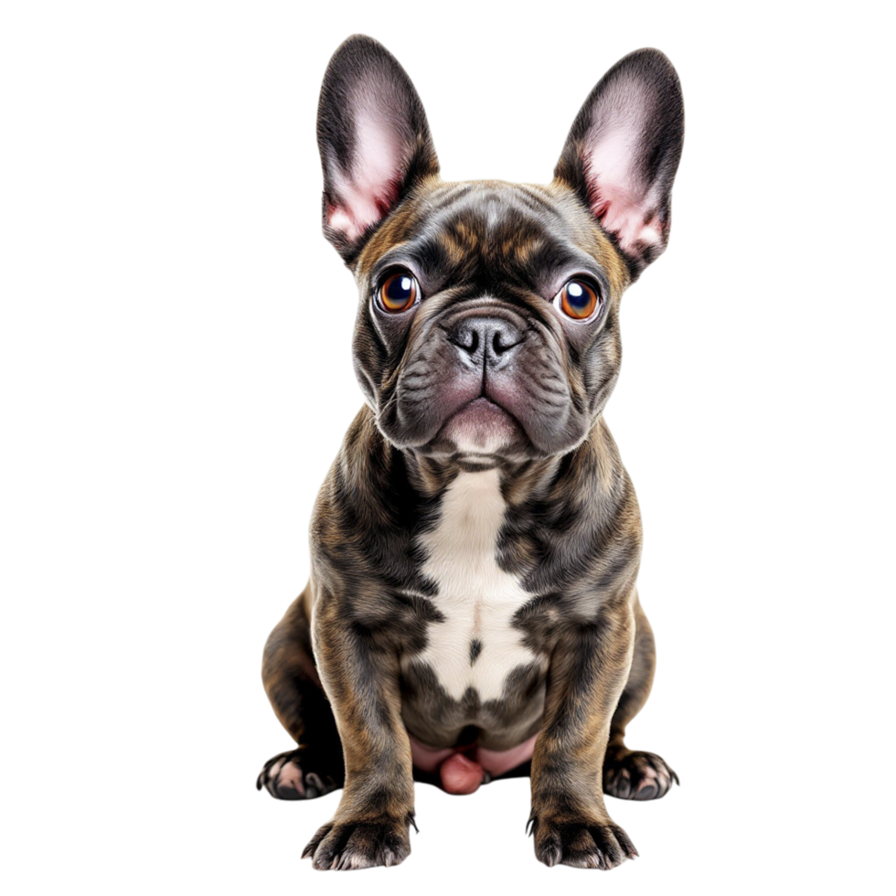A small brown and white french bulldog sitting down png