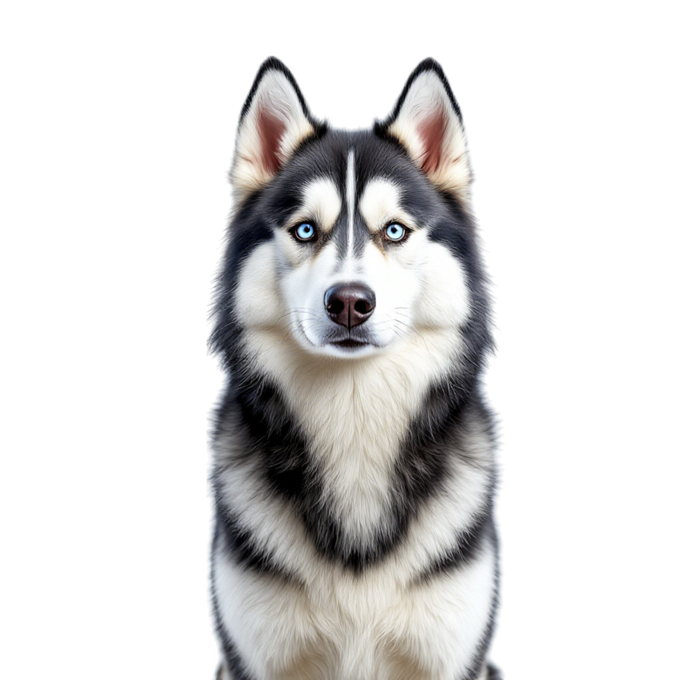 A husky dog with blue eyes is sitting in front of a black background png