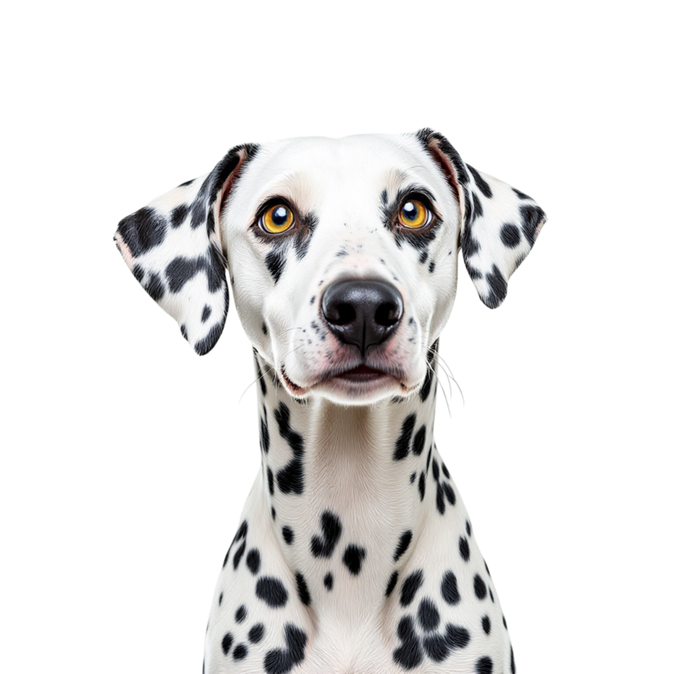 A dalmatian dog is looking up at the camera png