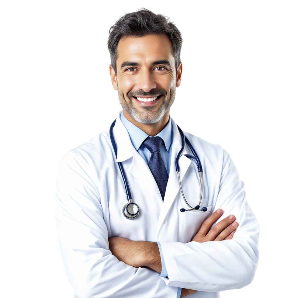 A male doctor smiling with his arms crossed png