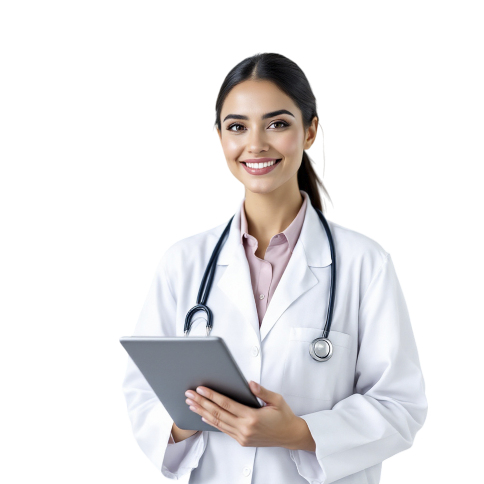 A female doctor holding a tablet computer png