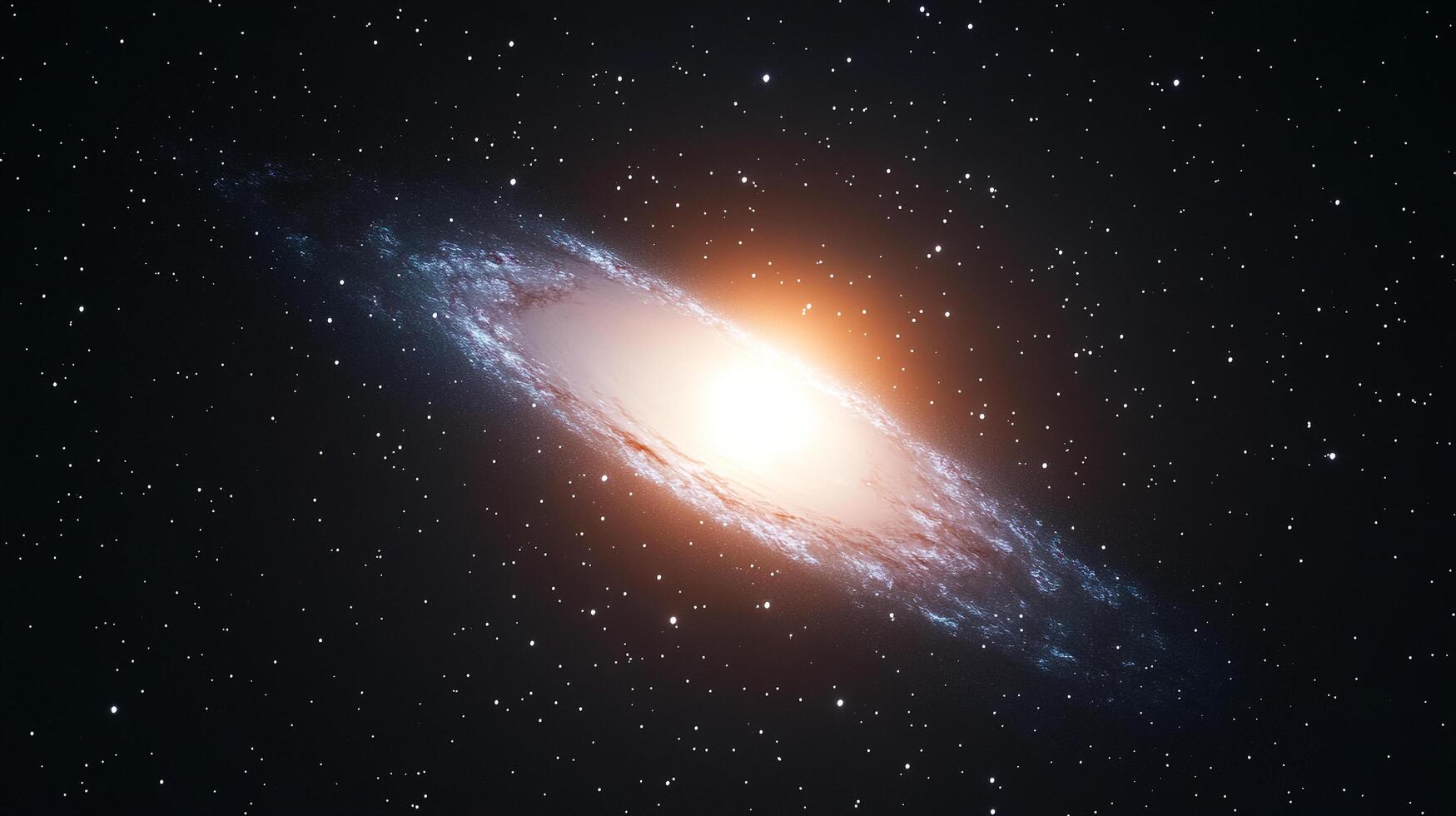 Glimpse of an immense galaxy, a radiant oval of light amidst the vast expanse of the star-studded cosmic night sky. Outer space. photo