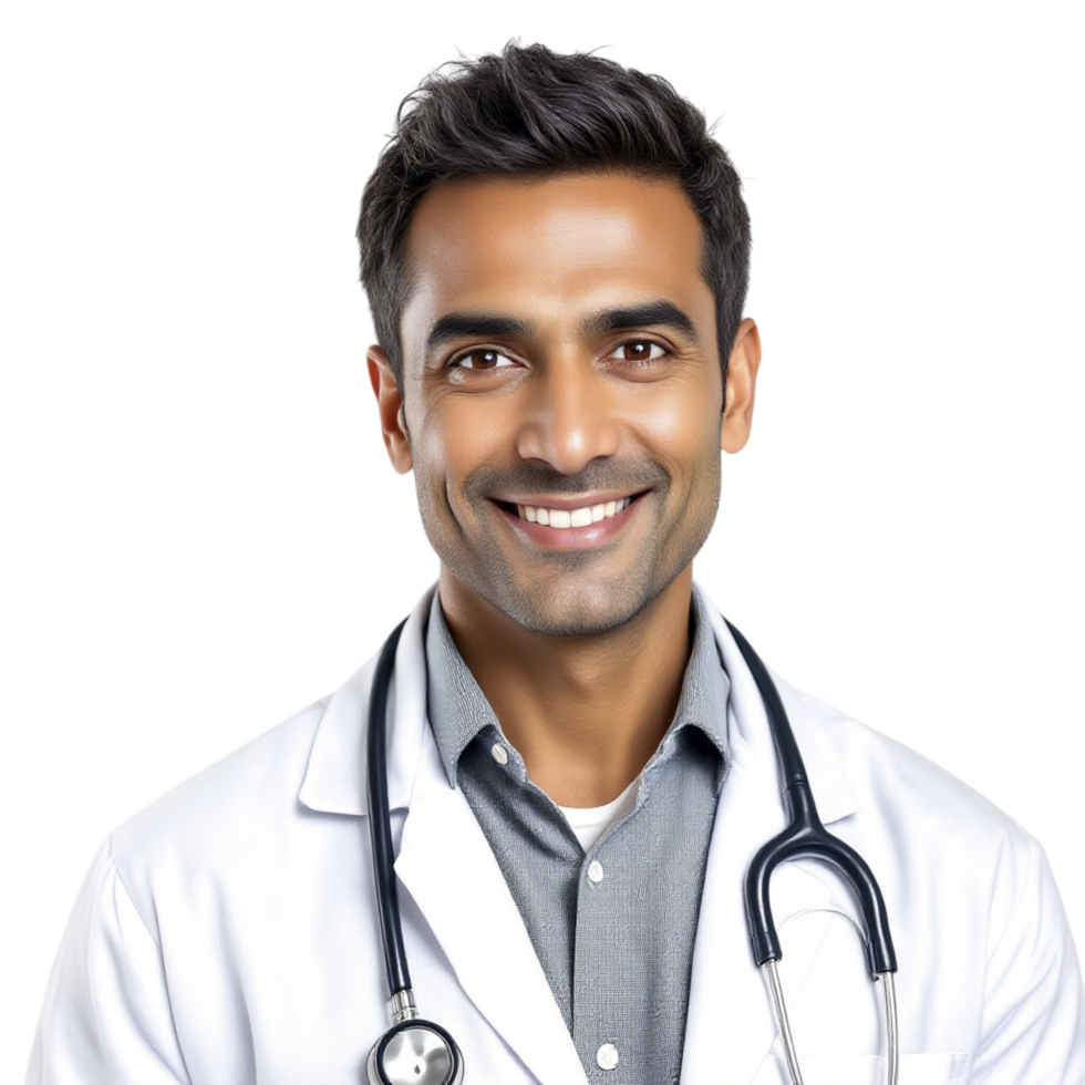 A male doctor smiling and wearing a stethoscope png