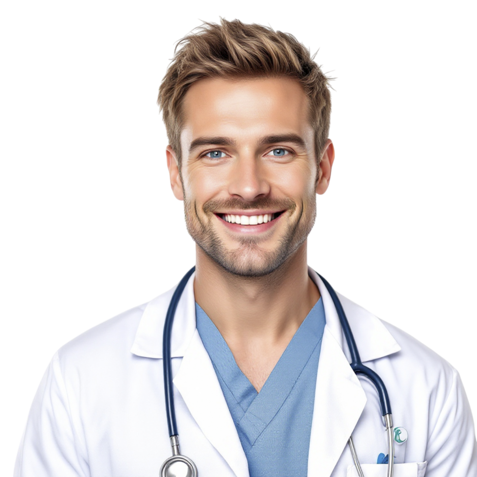 A male doctor smiling and posing for the camera png