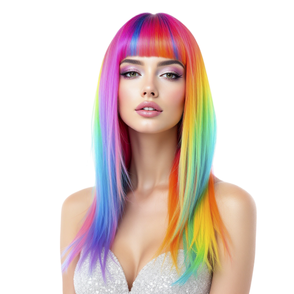 A woman with rainbow colored hair png