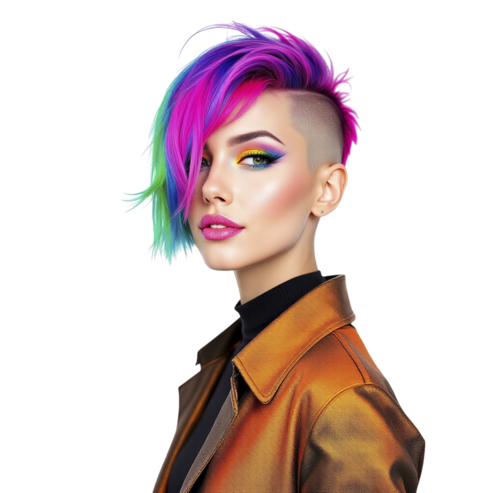 A woman with colorful hair and a mohawk png