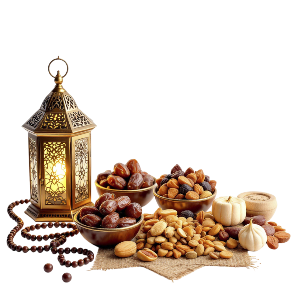 Arabic food with a lantern and nuts on a black background png