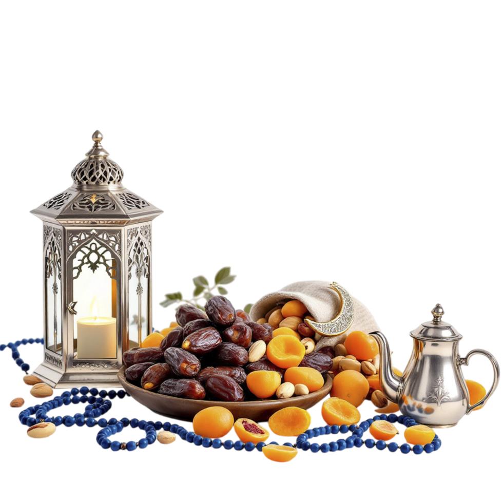 A silver lantern, dates, and a bowl of dates png