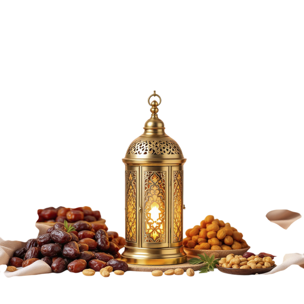 An arabic lantern surrounded by dates and nuts png