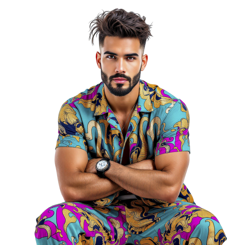A man with a beard and a colorful shirt png