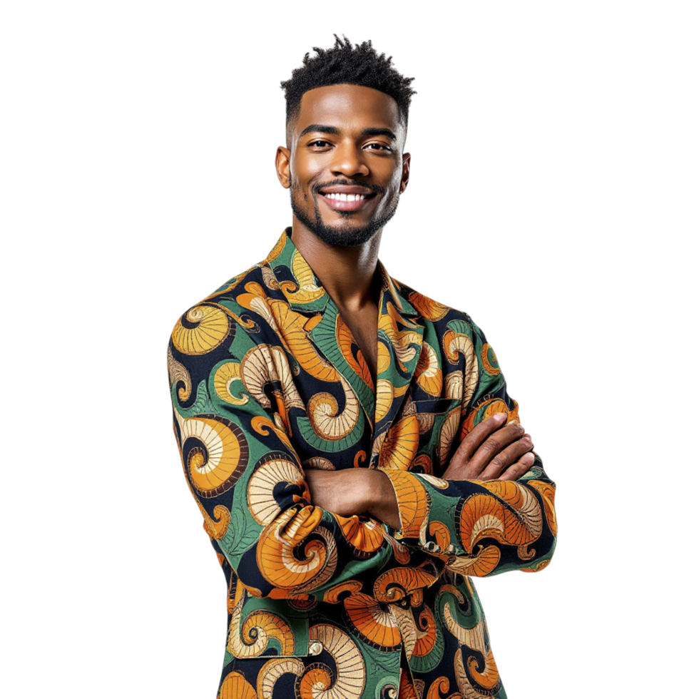 A man in a colorful suit smiling png