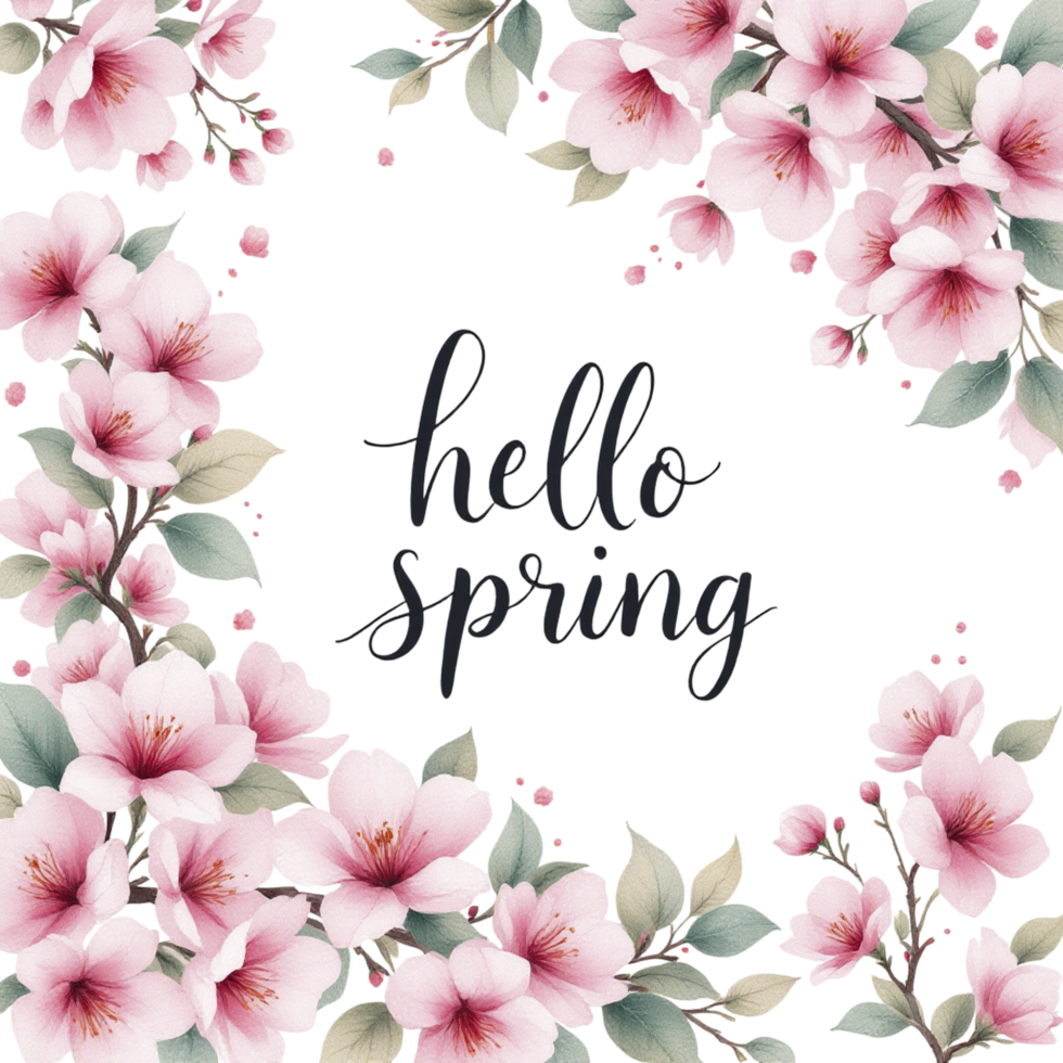 Hello spring floral background illustration png