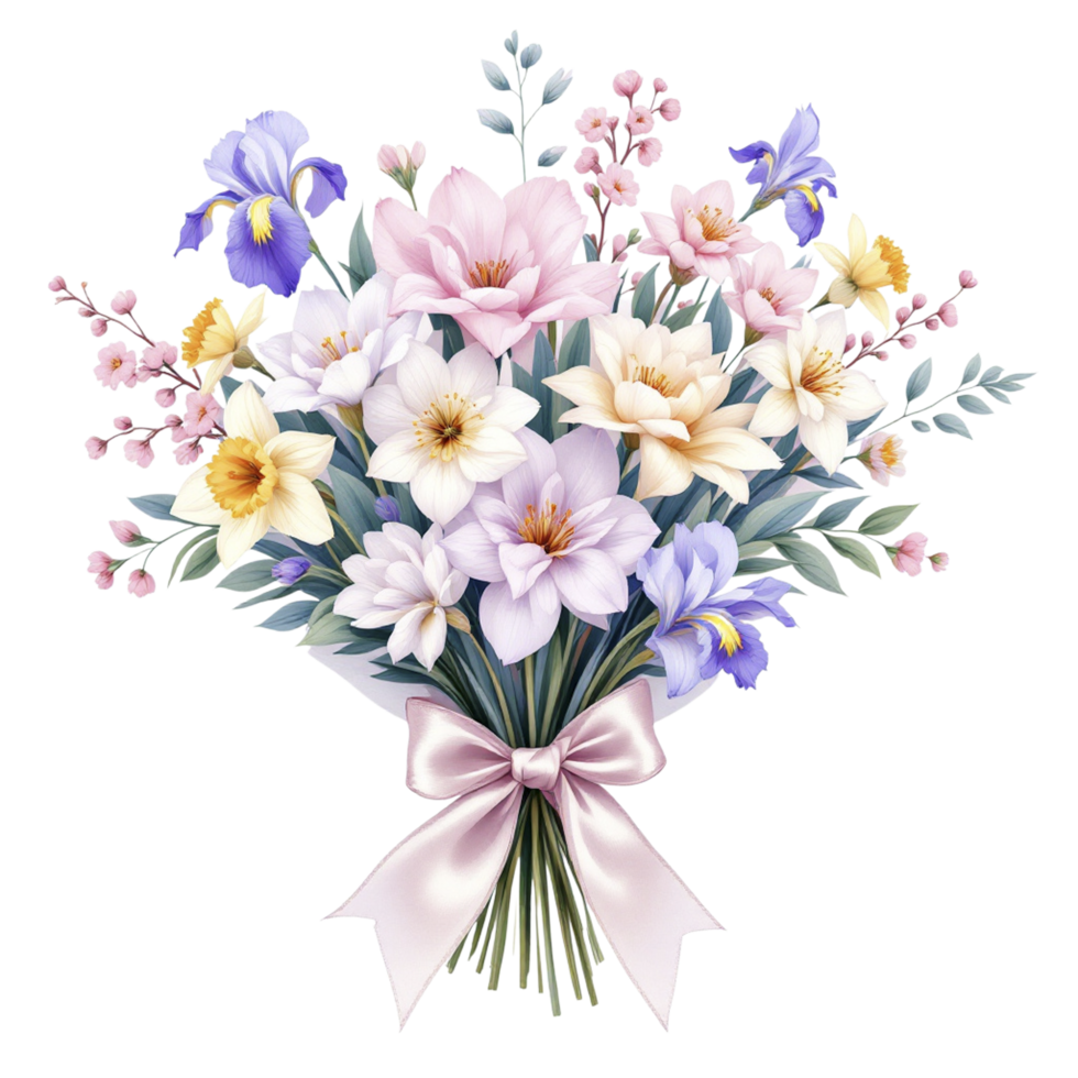 A bouquet of flowers with a ribbon on a black background png