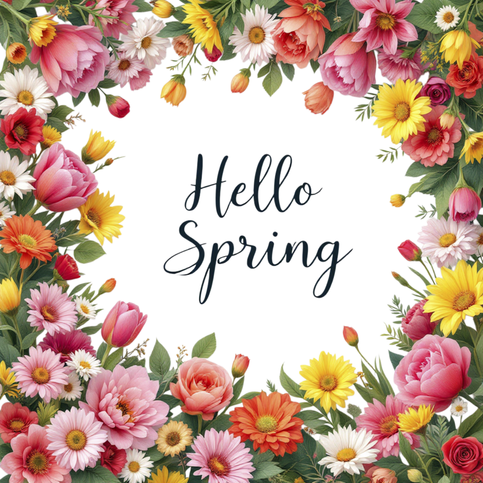 Floral background with the word hello spring png