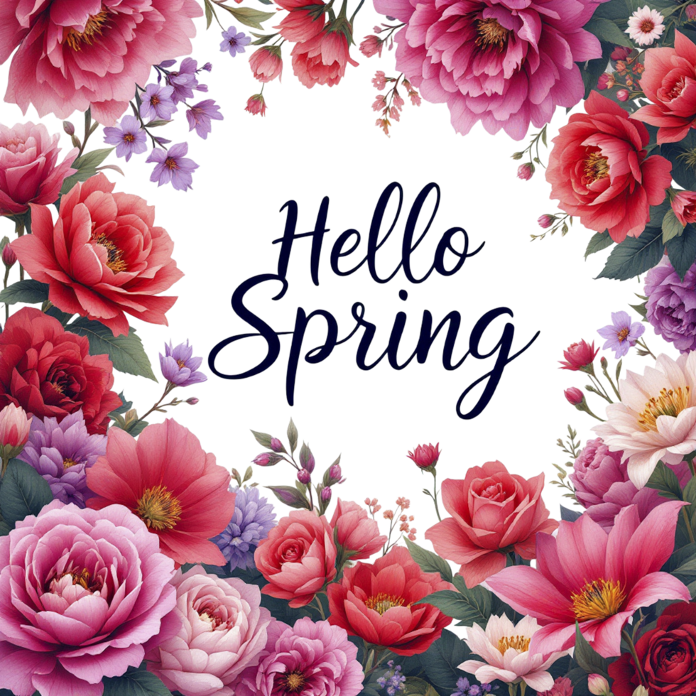 Hello spring floral background png