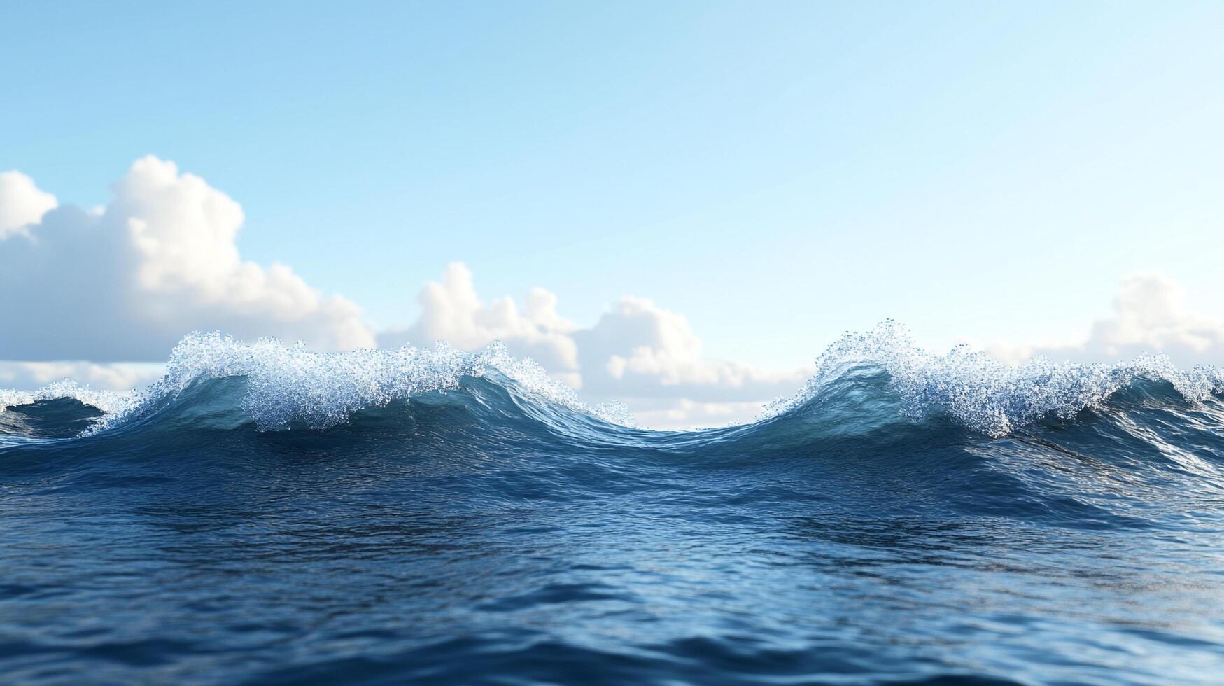 Ocean waves curl and crest, creating a dynamic and mesmerizing display of natural power against a backdrop of a serene sky with clouds. photo