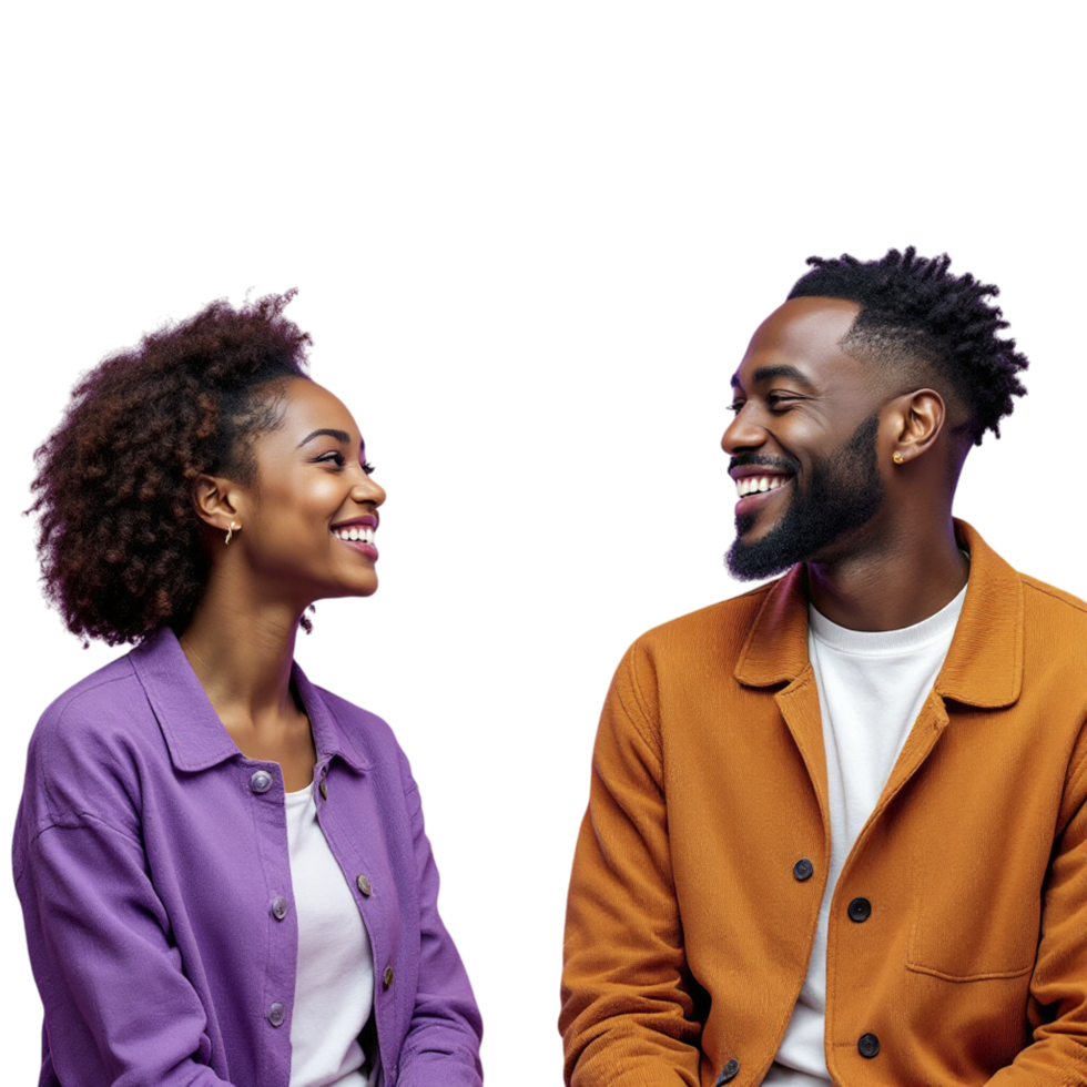 A man and woman are laughing together png