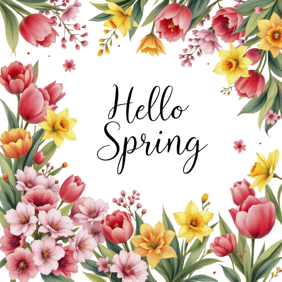 Hello spring floral background png