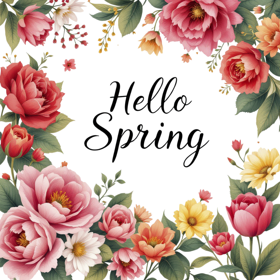 Floral background with the word hello spring png