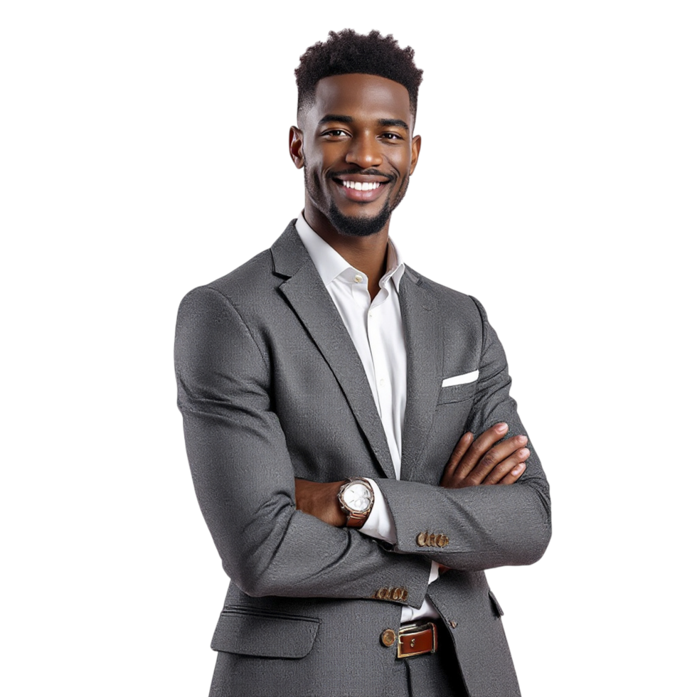 A smiling black man in a suit png