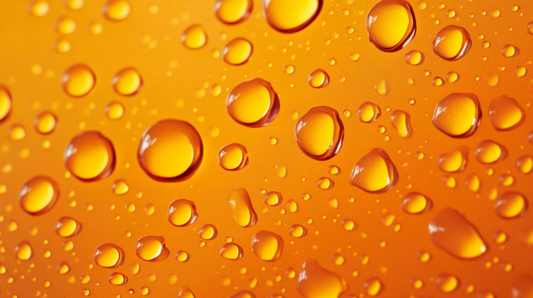 Close-up of water droplets on an orange surface creates a refreshing and visually appealing texture. photo