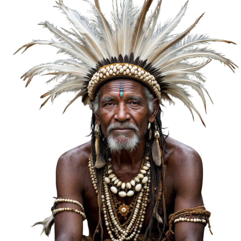 An old man wearing a headdress and feathers png