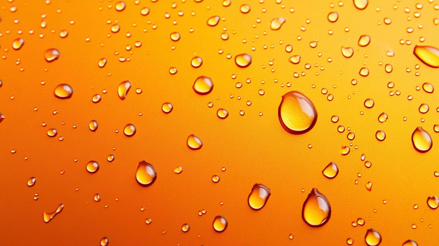 Water droplets cling to a smooth, radiant orange surface, reflecting light and creating a refreshing, eye-catching texture. photo