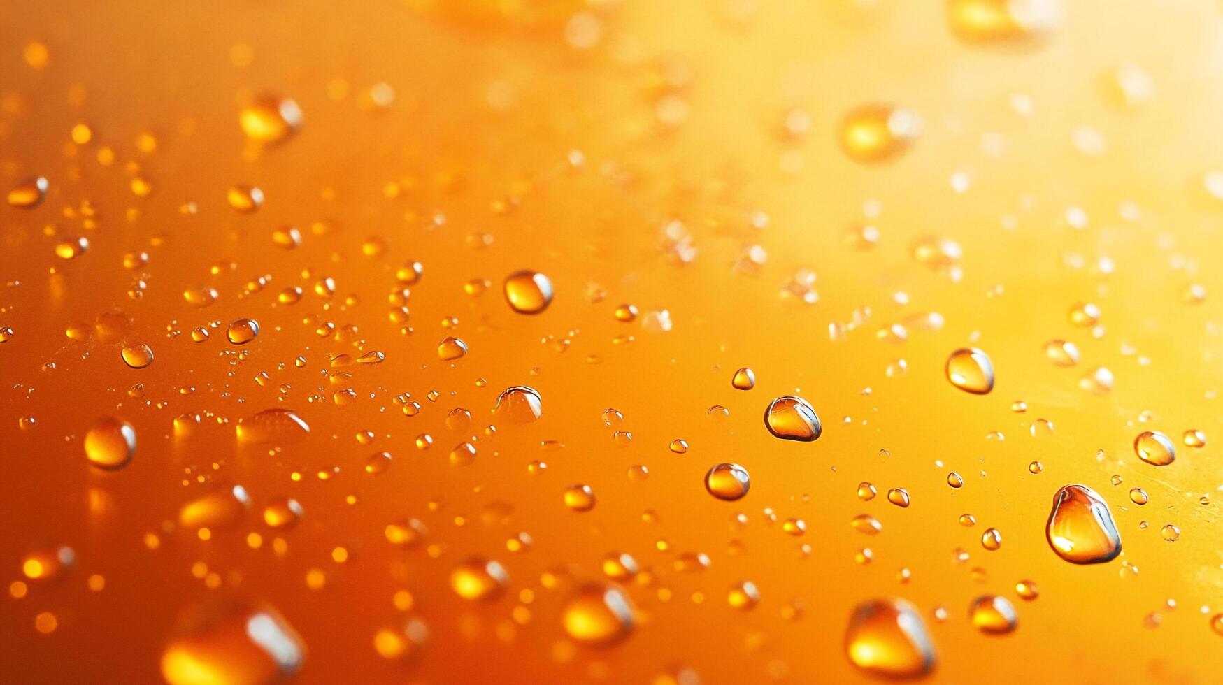 Orange surface with water droplets creates a refreshing and vibrant background. Excellent as a macro texture with bokeh effect. photo